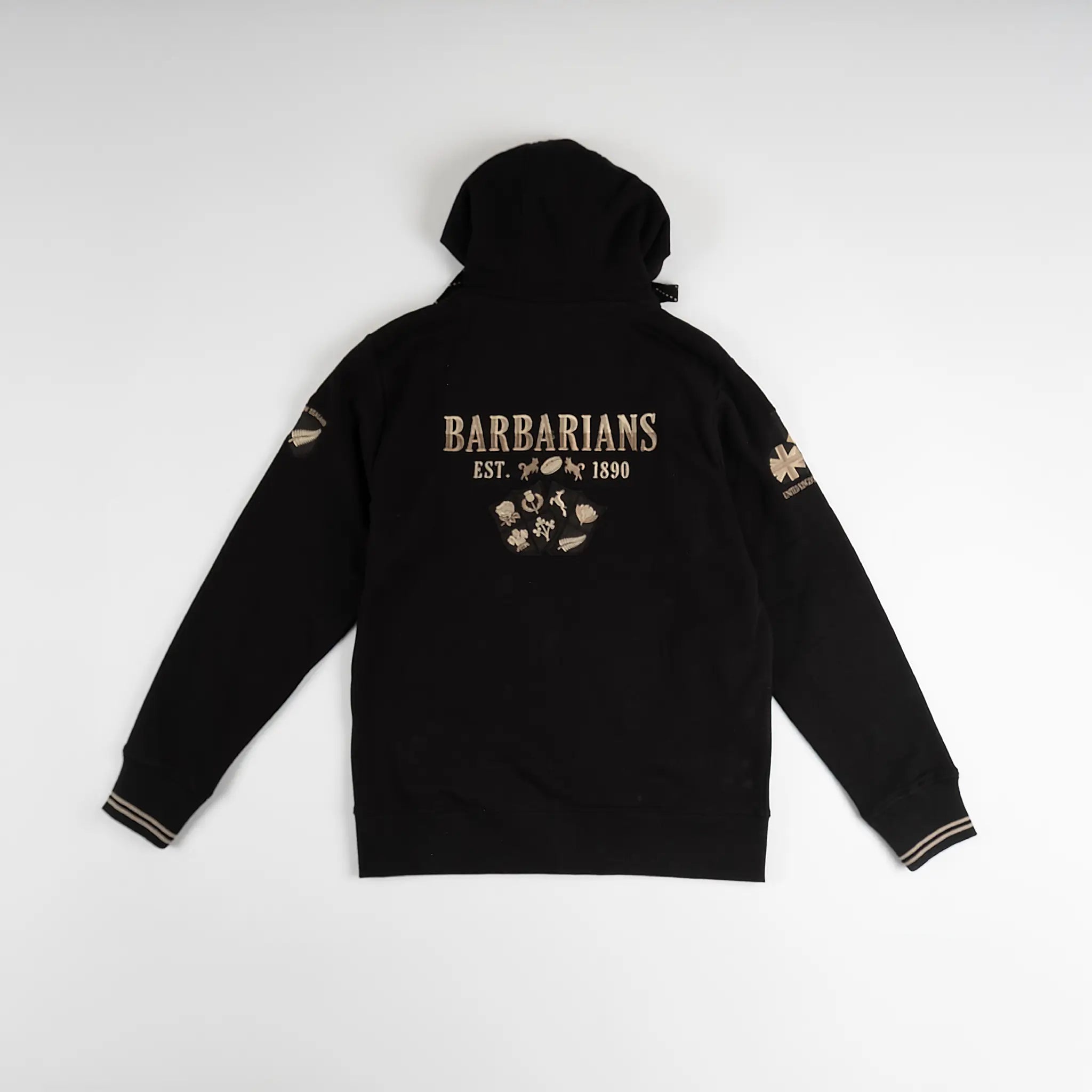 Sweat zippé noir à capuche Barbarians multi-nation BACK TO LEGEND (vêtement à plat de dos)