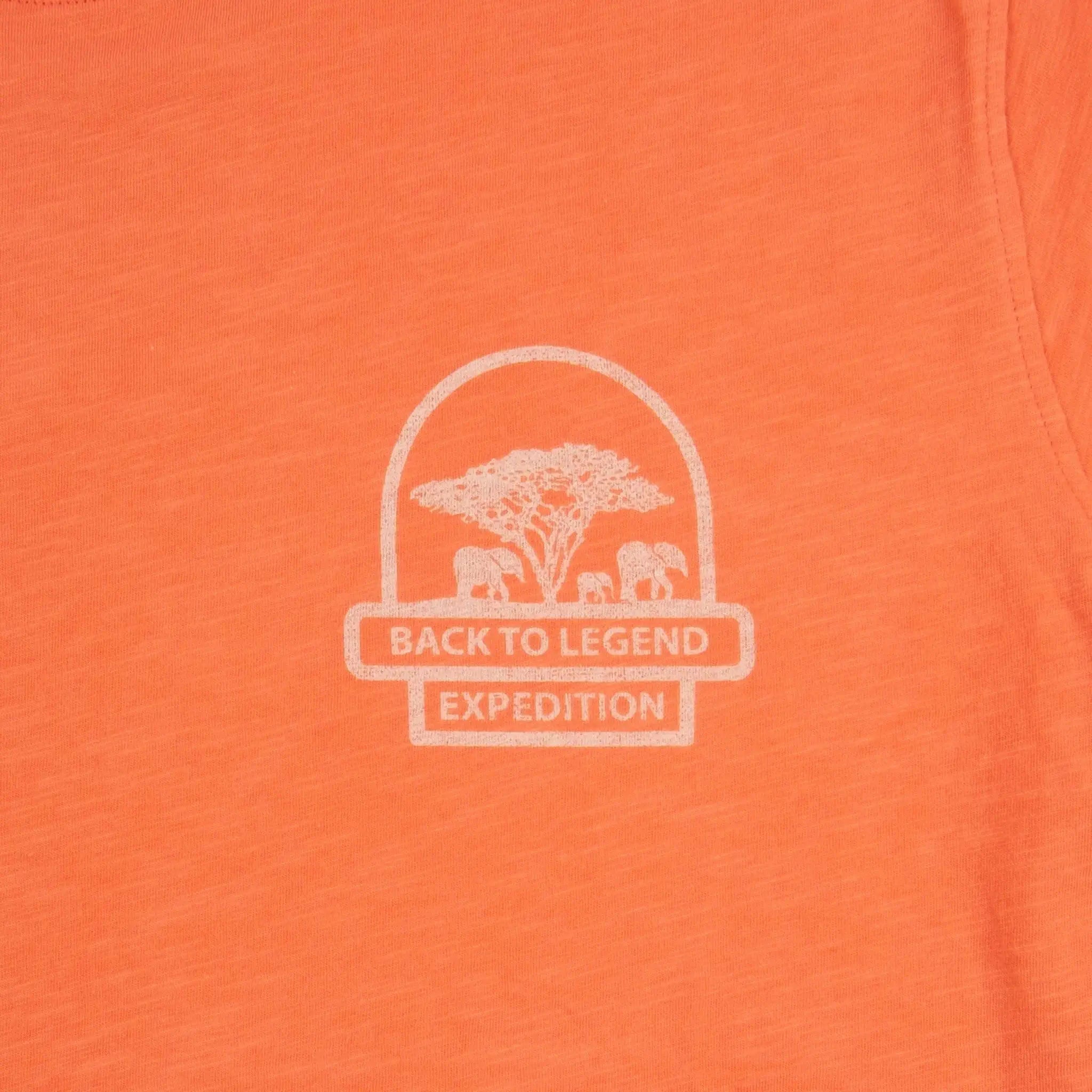 T-shirt expédition rose corail pour homme à col rond BACK to LEGEND (zoom print poitrine)
