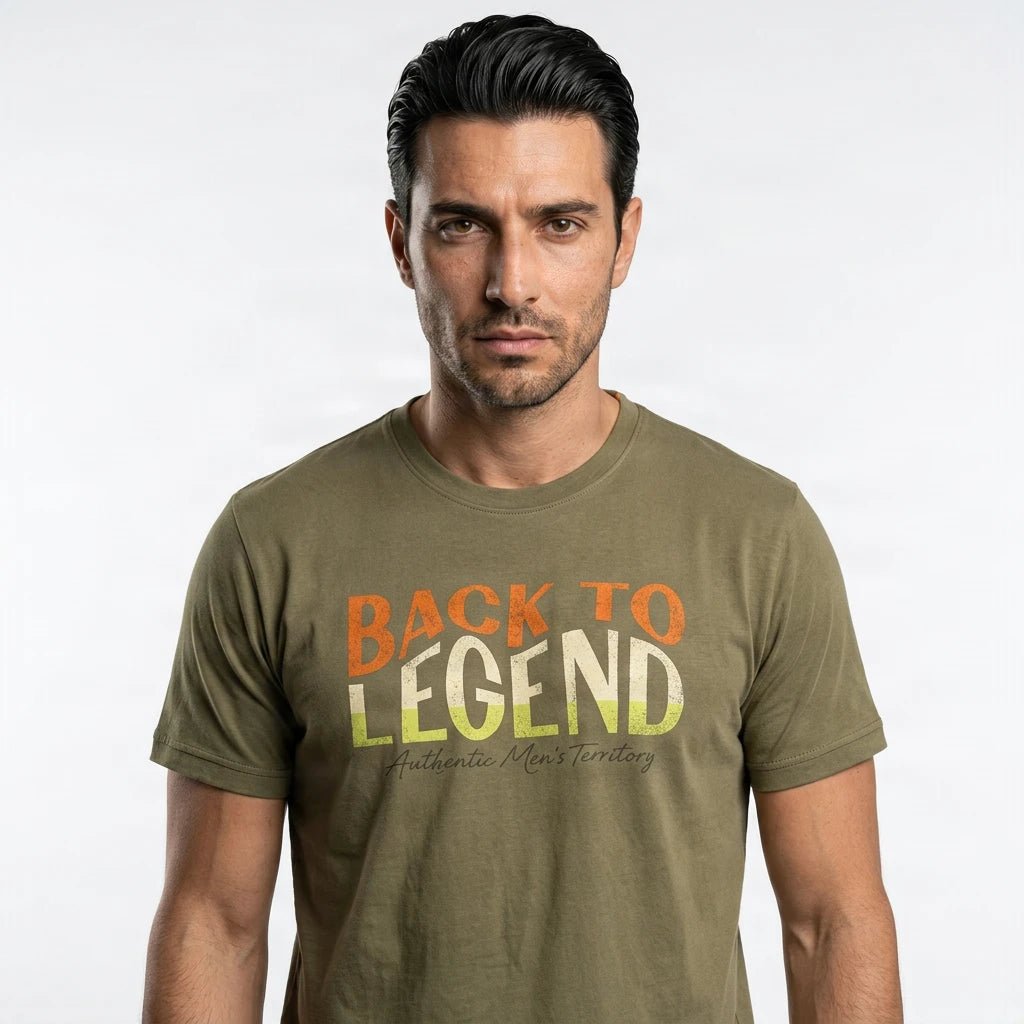 T-shirt kaki à col rond pour homme BACK TO LEGEND