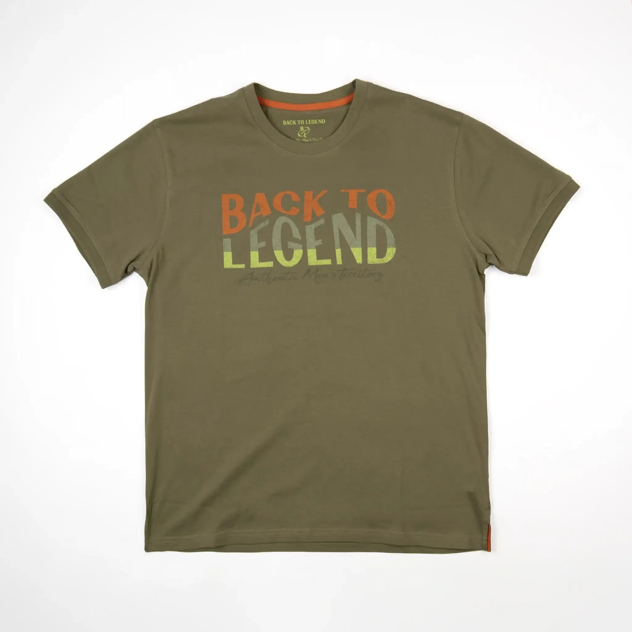 T-shirt kaki à col rond pour homme BACK TO LEGEND (vêtement à plat de face)