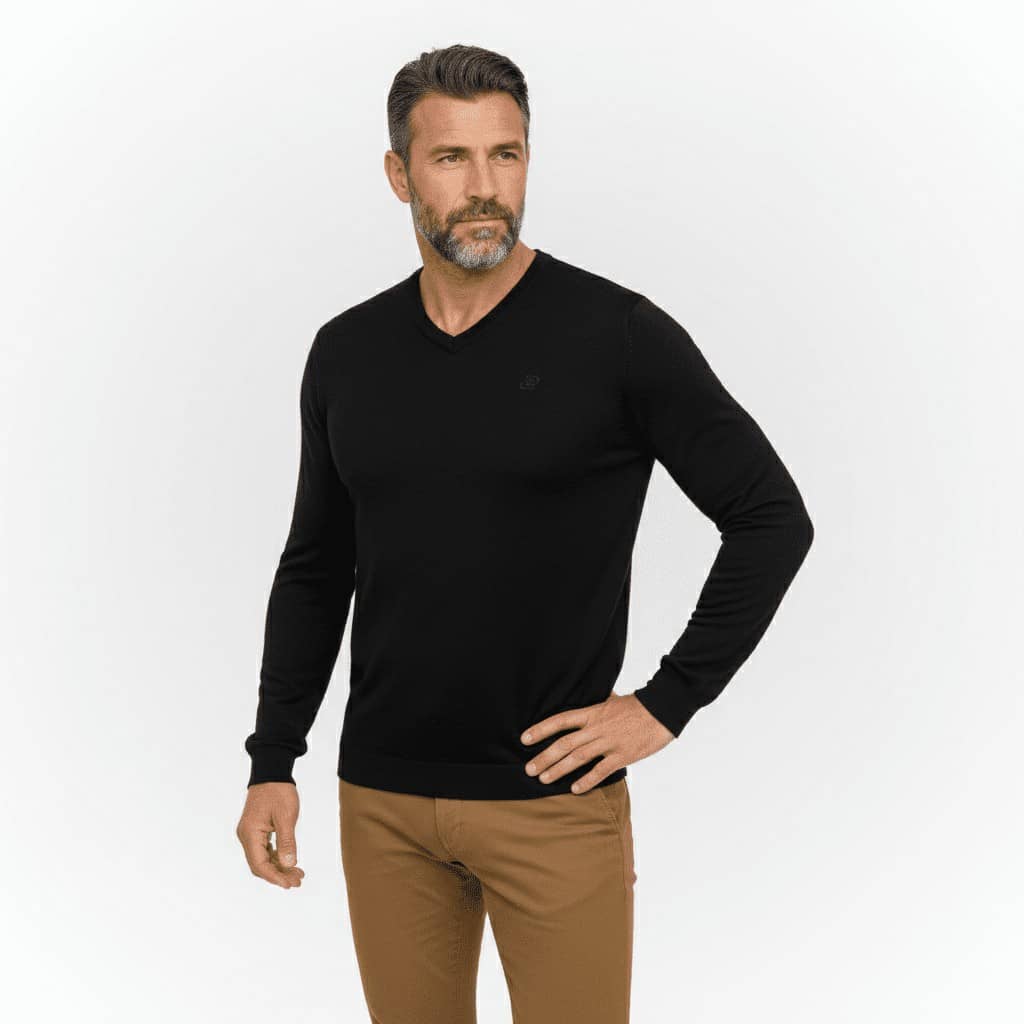 T-shirt noir à manches longues col V - Blacks Legend