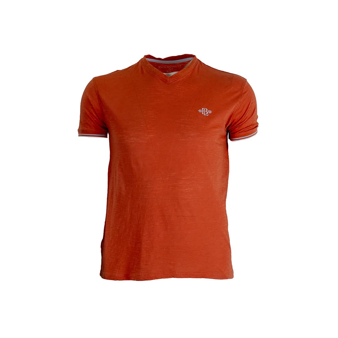 T-shirt homme orange col V (100% coton slub) - Blacks Legend
