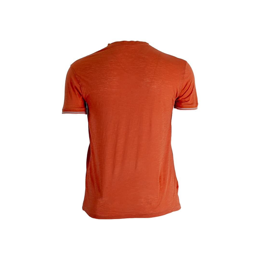 T-shirt homme orange col V en coton slub (vue de dos)