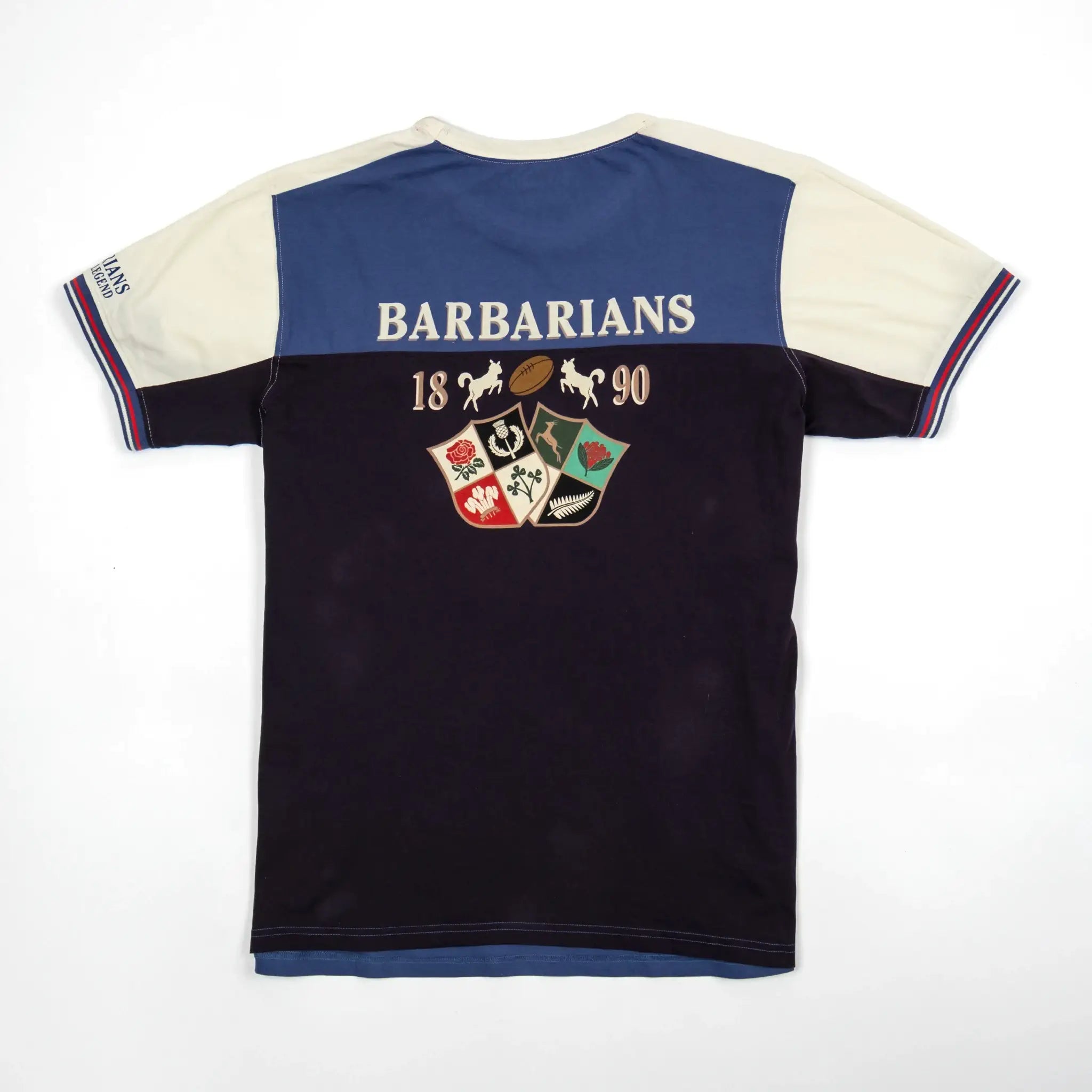 T-shirt rugbywear tricolore Barbarians by  BACK to LEGEND (vêtement à plat de dos)