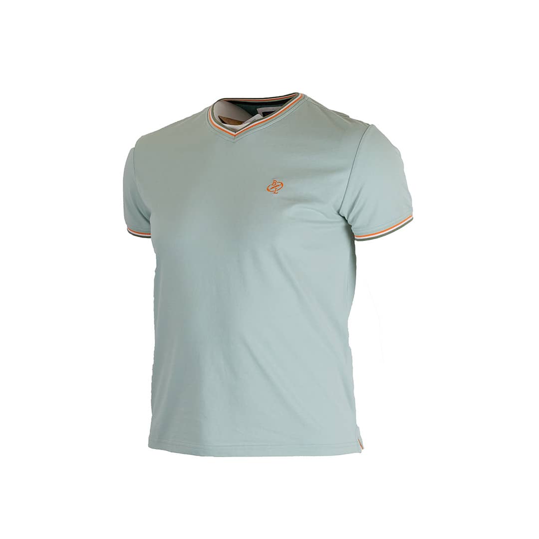 T-shirt Homme vert amande col V (vue de 3/4 face)