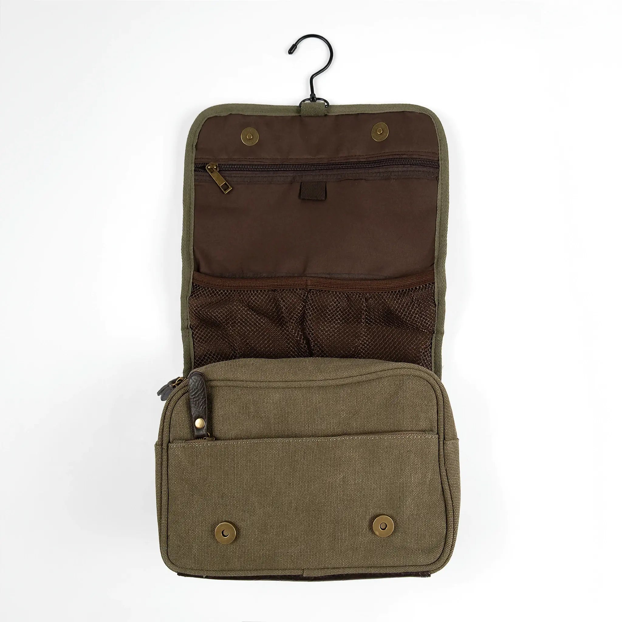 Trousse de toilette kaki pour homme BACK TO LEGEND (trousse ouverte)