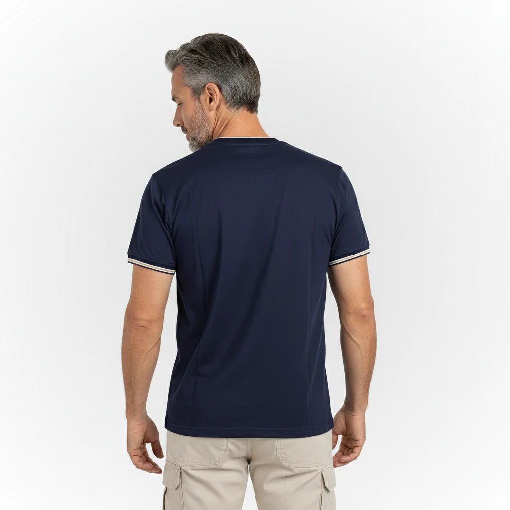 T-shirt bleu marine col V pour homme BACK to LEGEND (vue de dos)