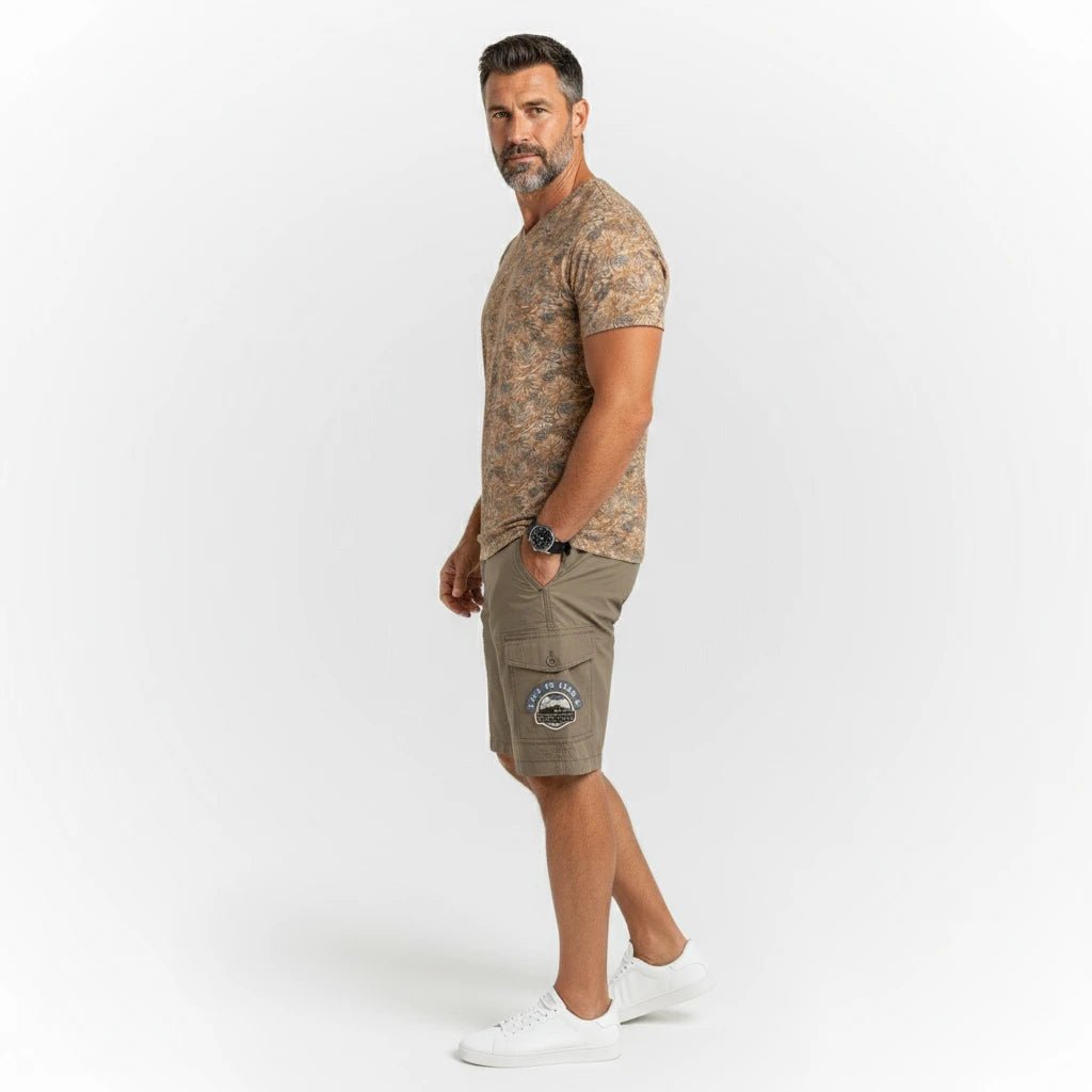 T-shirt floral beige col V pour homme BACK to LEGEND