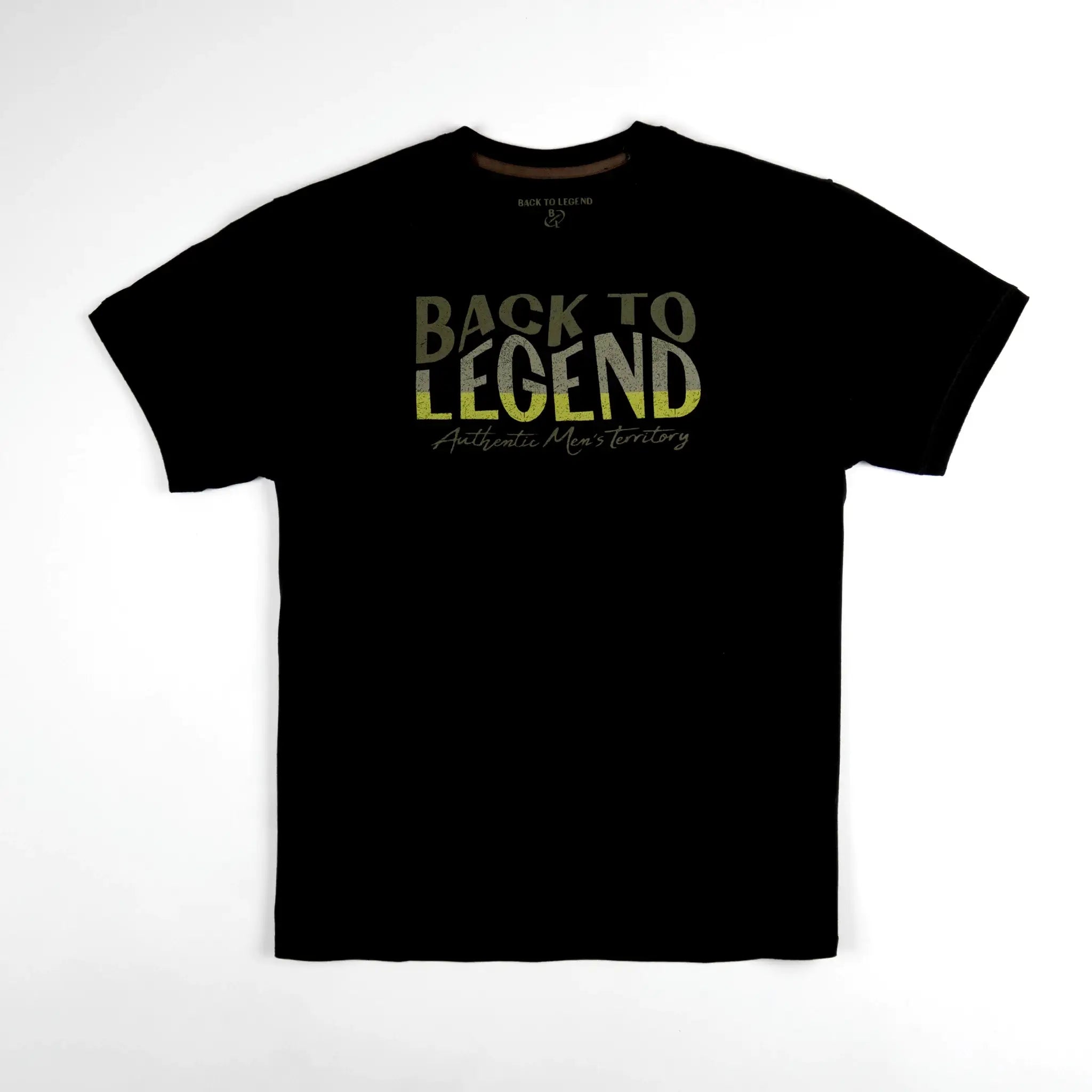 T-shirt homme noir col rond BACK TO LEGEND (vêtement à plat de face)
