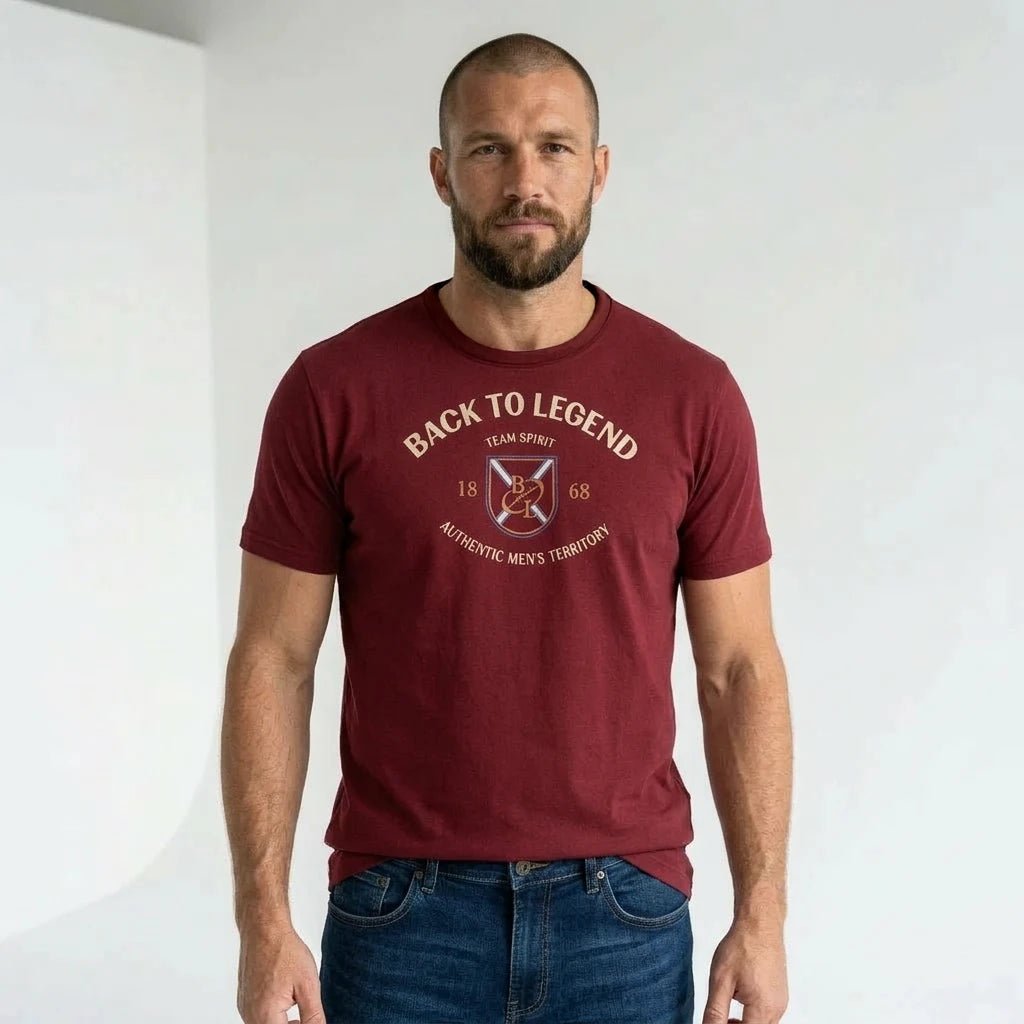 T-shirt rouge col V pour homme BACK TO LEGEND