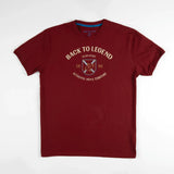 T-shirt rouge col V pour homme BACK TO LEGEND (vêtement à plat de face)