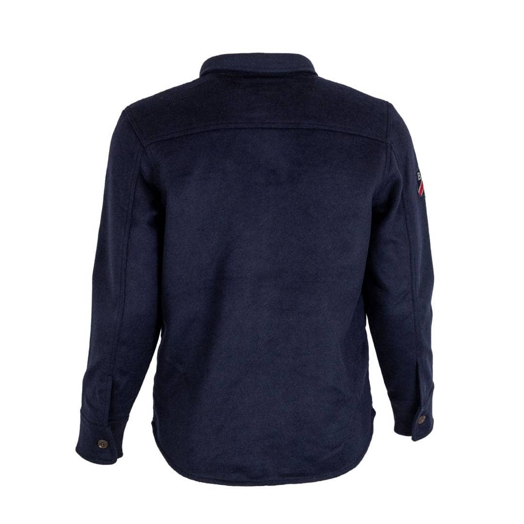 Veste surchemise bleue en laine et polyester (vue de dos)