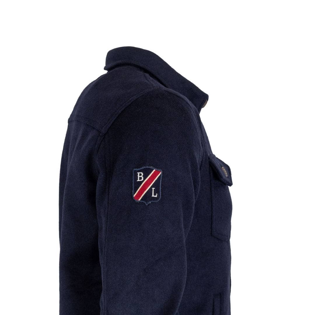 Veste surchemise bleue en laine et polyester (profil droit)