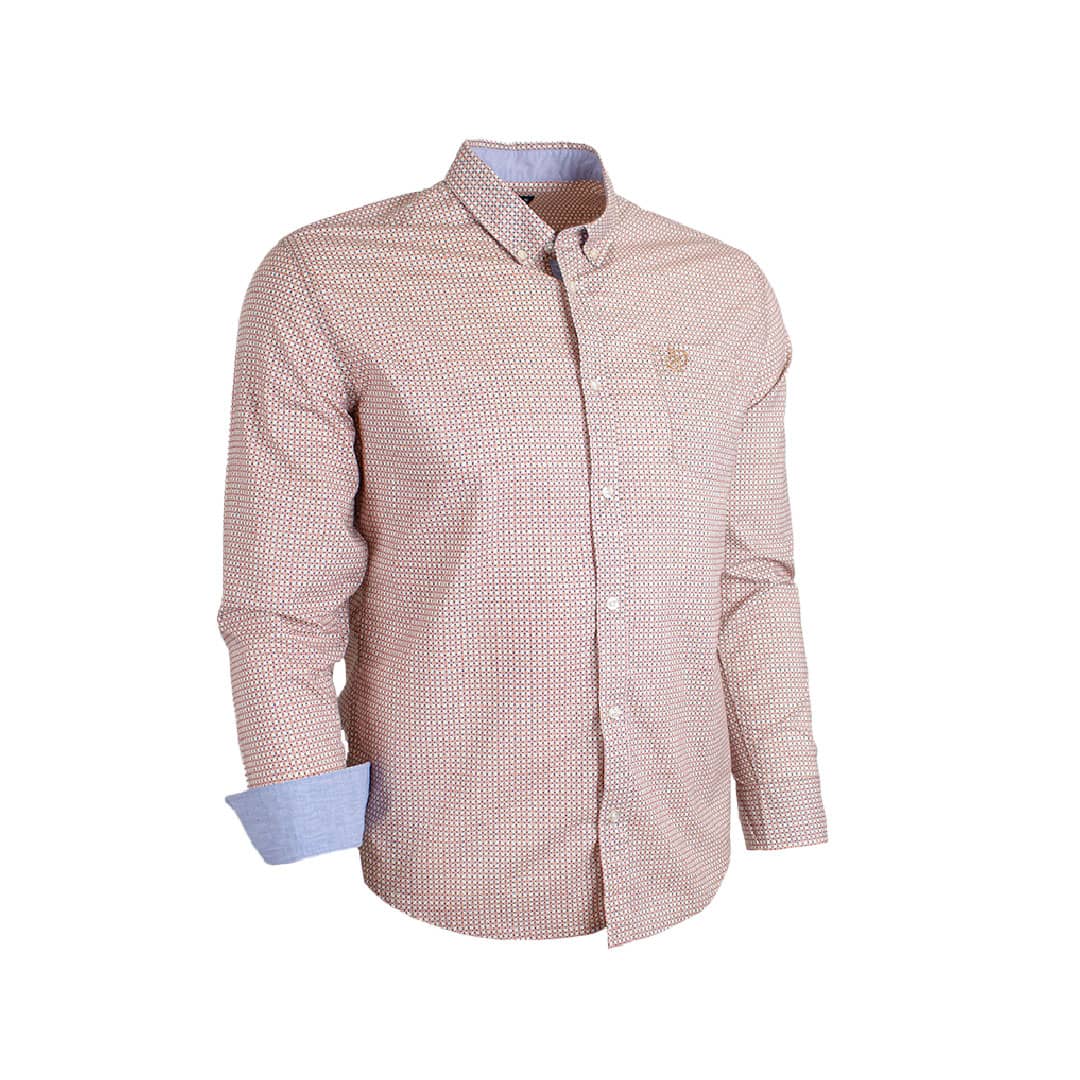 Chemise beige imprimé géométrique à manches longues