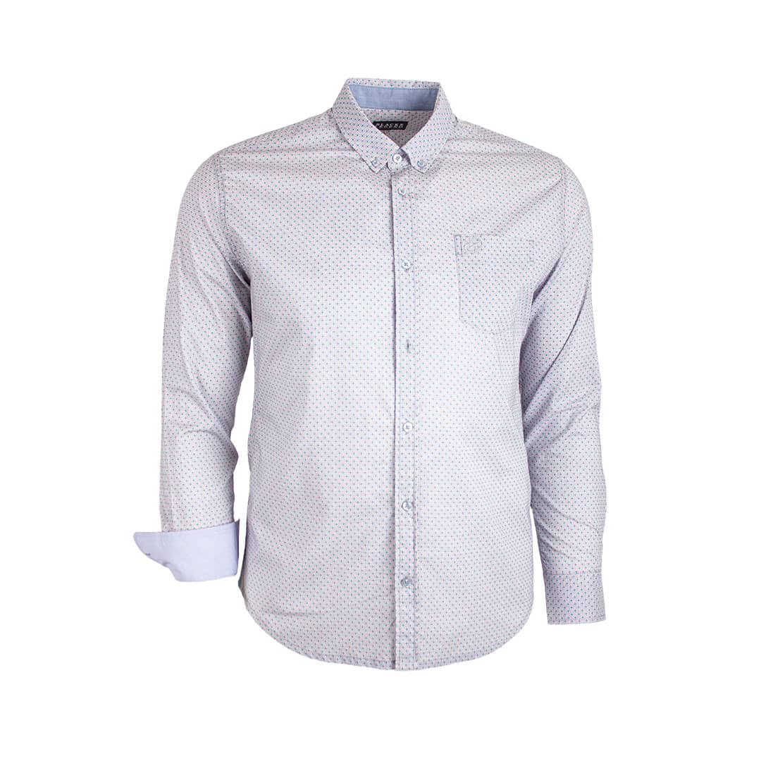 Chemise bleue imprimé géométrique à manches longues