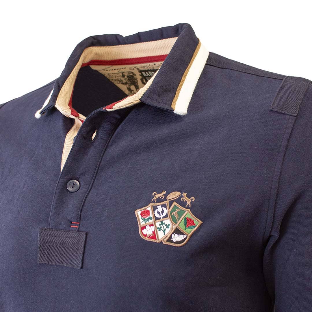 Polo à manches longues Barbarians bleu marine (Zoom blason poitrine)