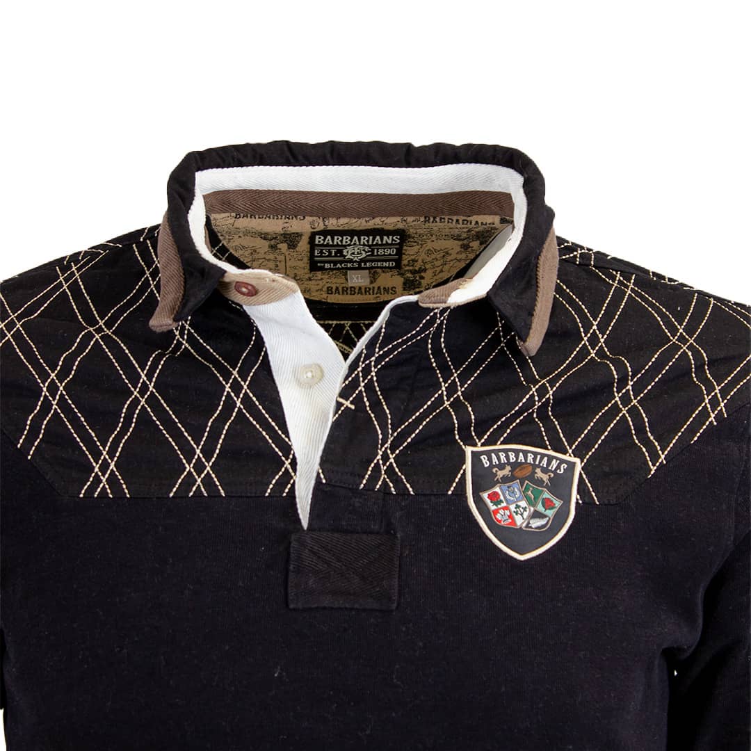 Polo noir Barbarians n°10 à manches longues Blacks Legend (Zoom poitrine et col)