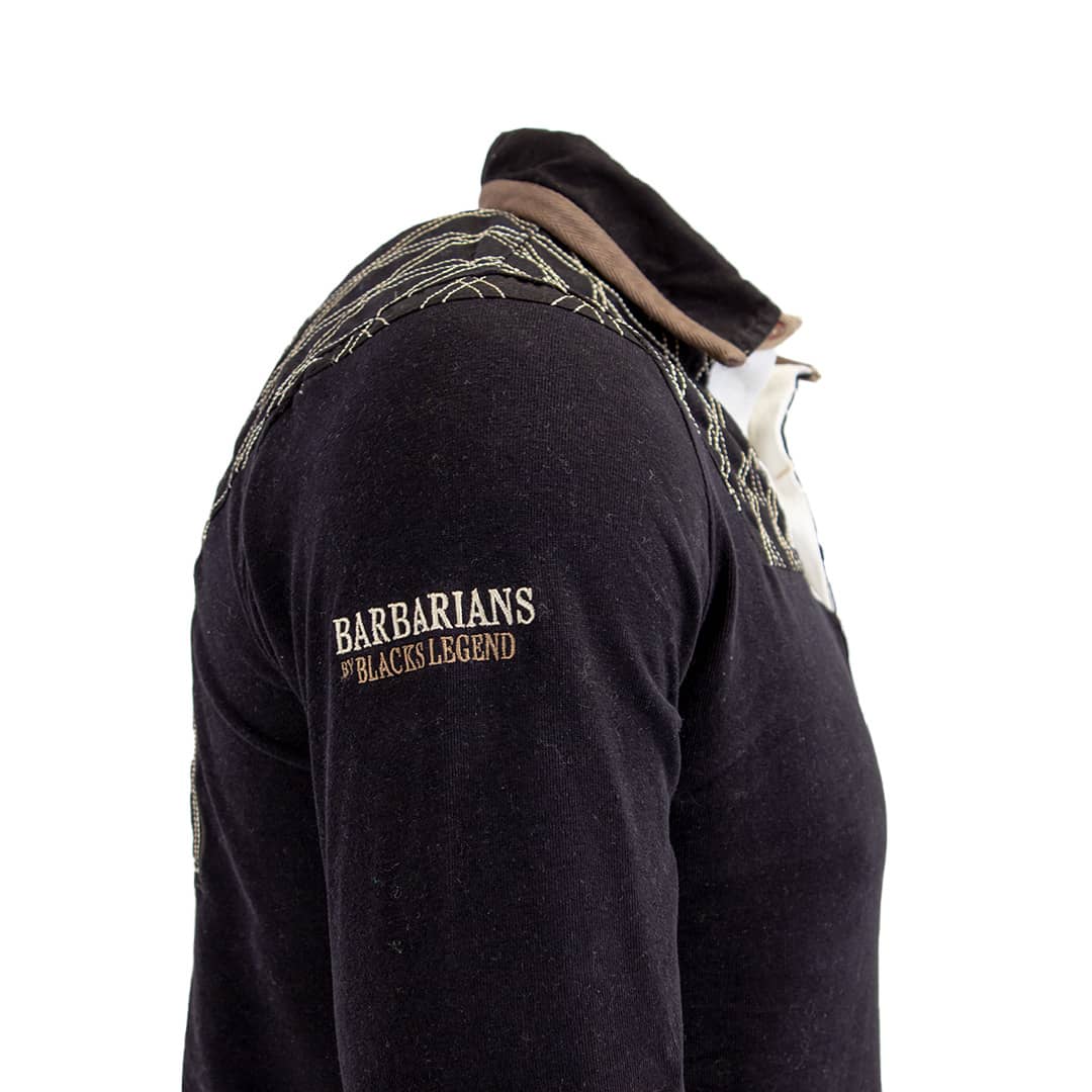 Polo noir Barbarians n°10 à manches longues Blacks Legend (Vue de profil)