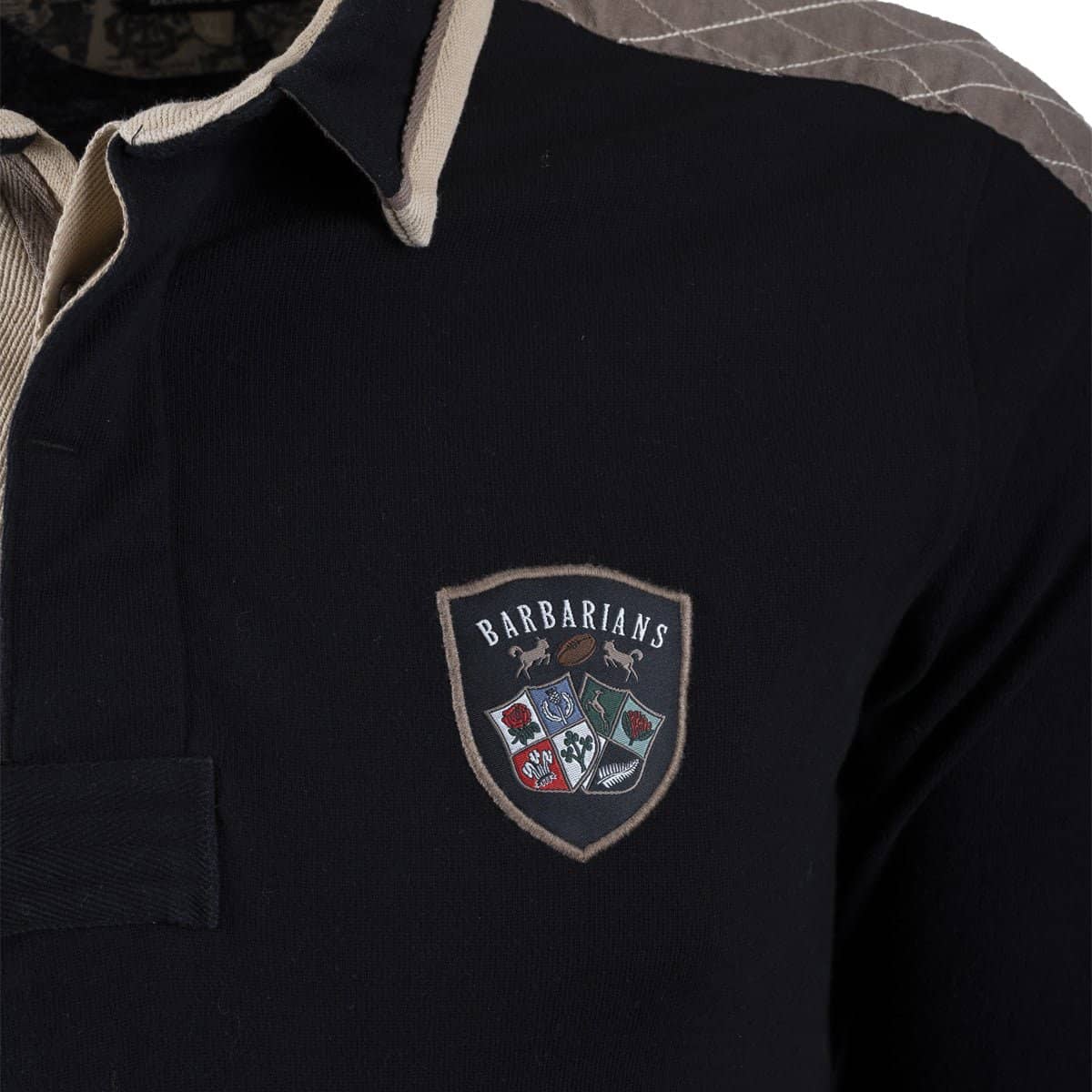 Polo noir surpiqué à manches longues Barbarians - Blacks Legend (Zoom pointrine)